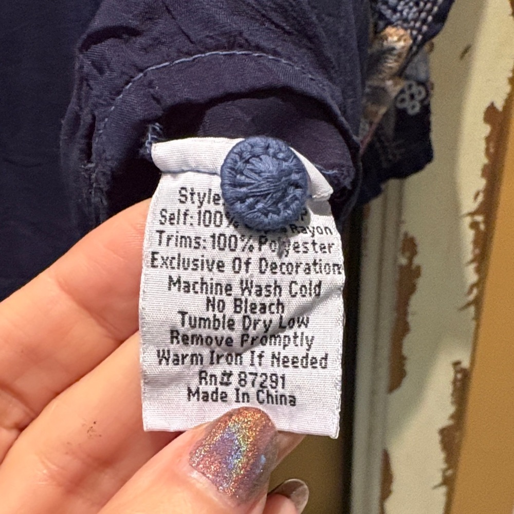Johnny Was Dark Blue Floral Embroidered Blouse - Picture 9 of 10